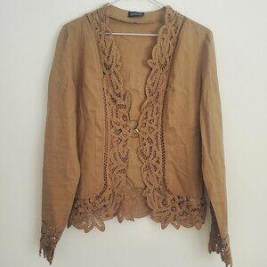 TAIFUN COLLECTION Linen Lace Cardi Long Bolero Draped Cardigan LIKE NEW